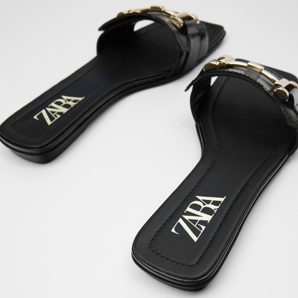 ZARA FLAT LEATHER SANDALS WITH BUCKLE - Picture 2 of 8